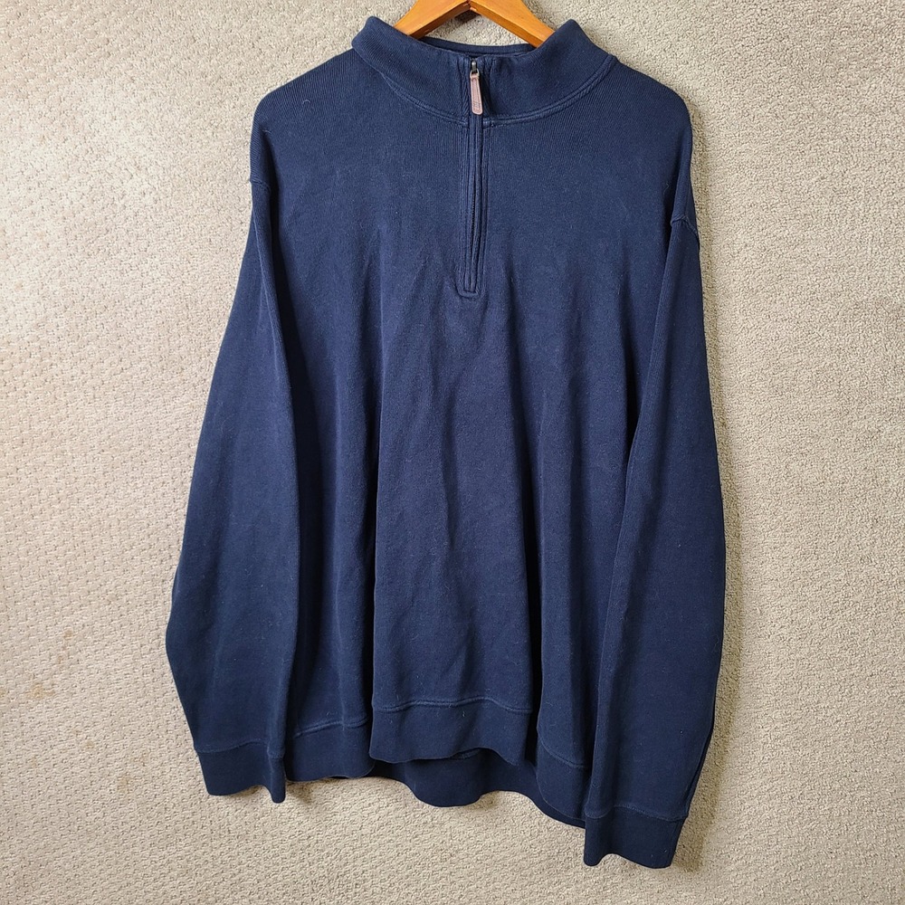 Lands End Pullover Mens 2XL/T Navy Blue Quarter Zip Cotton‎ Long Sleeve Casual